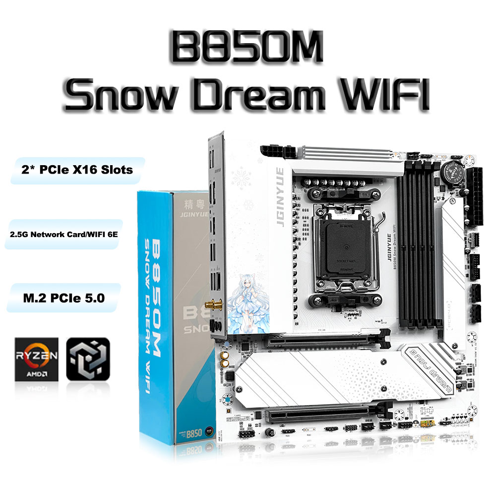 JGINYUE B850M Snow Dream, moth - Am5 Micro Atx Pcie 5.0 Motherboard ulasan dan harga